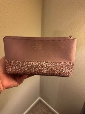 kate spade Rose Pink Glitter Zip Cosmetic Pouch